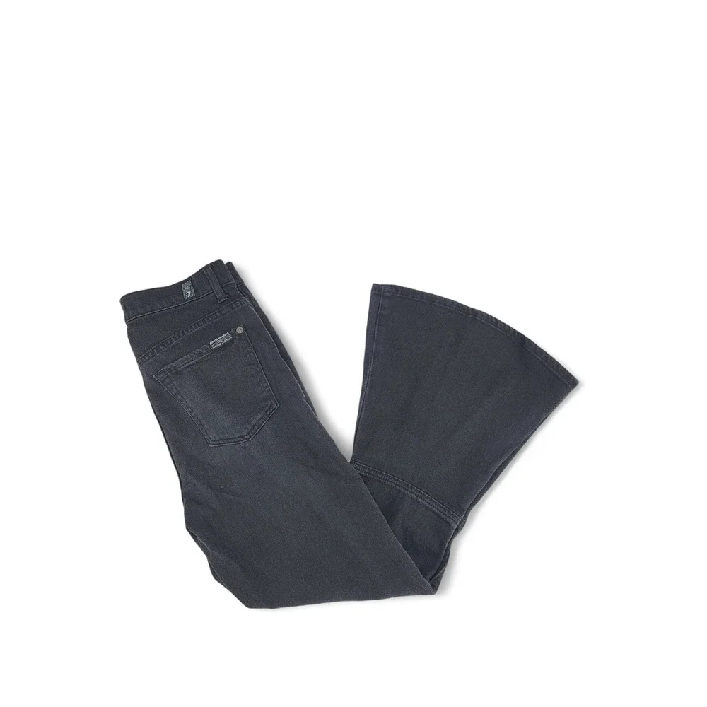 7 For All Mankind Black Bell Bottom Flare Jeans 25 High Rise Stretch Y2K Boho